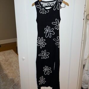 Black Floral Cut Out Back Dress